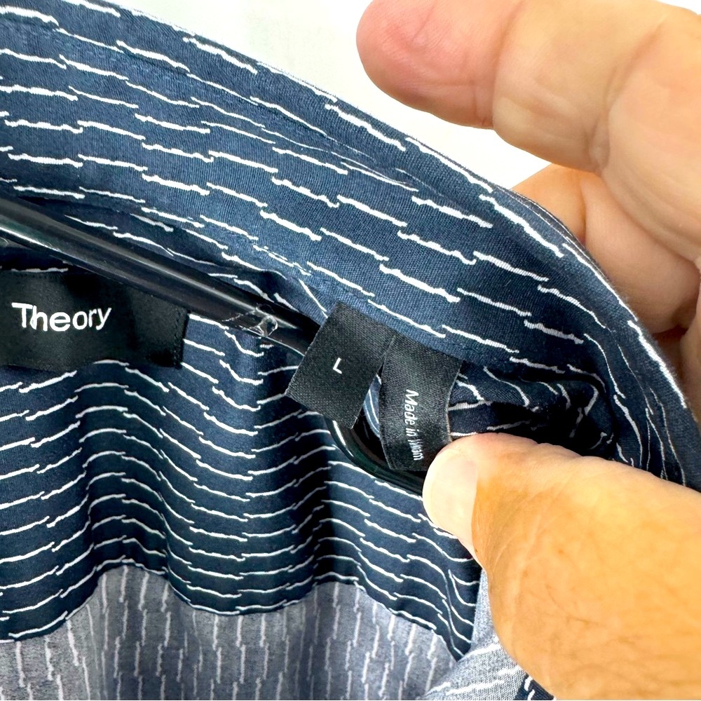 Theory Navy Textured Button Down‎ Shirt - Picture 6 of 8